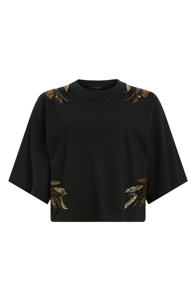 AllSaints Mel Wing Embellished Elbow Sleeve Cotton T-Shirt, Alternate, color, Black