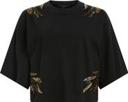 AllSaints Mel Wing Embellished Elbow Sleeve Cotton T-Shirt