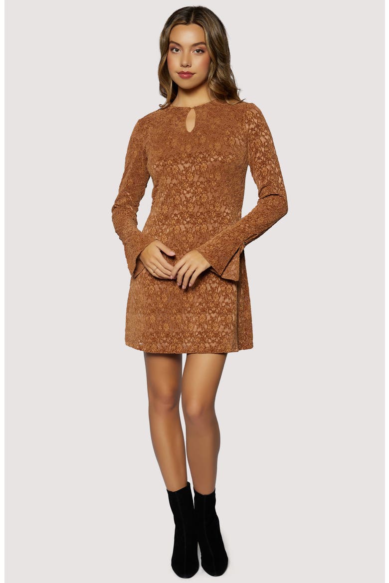 Venetian Grace Lace Long Sleeve Minidress, Alternate, color, COFFEE