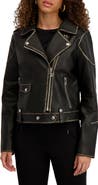 KARL LAGERFELD PARIS Faux Leather Crop Moto Jacket