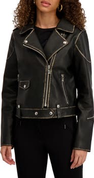 KARL LAGERFELD PARIS Faux Leather Crop Moto Jacket