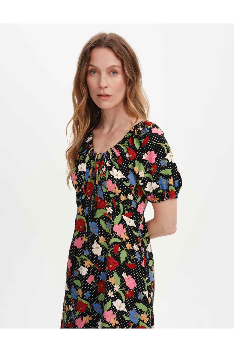 Jada Puff Sleeve Midi Dress, Alternate, color, Black Floral