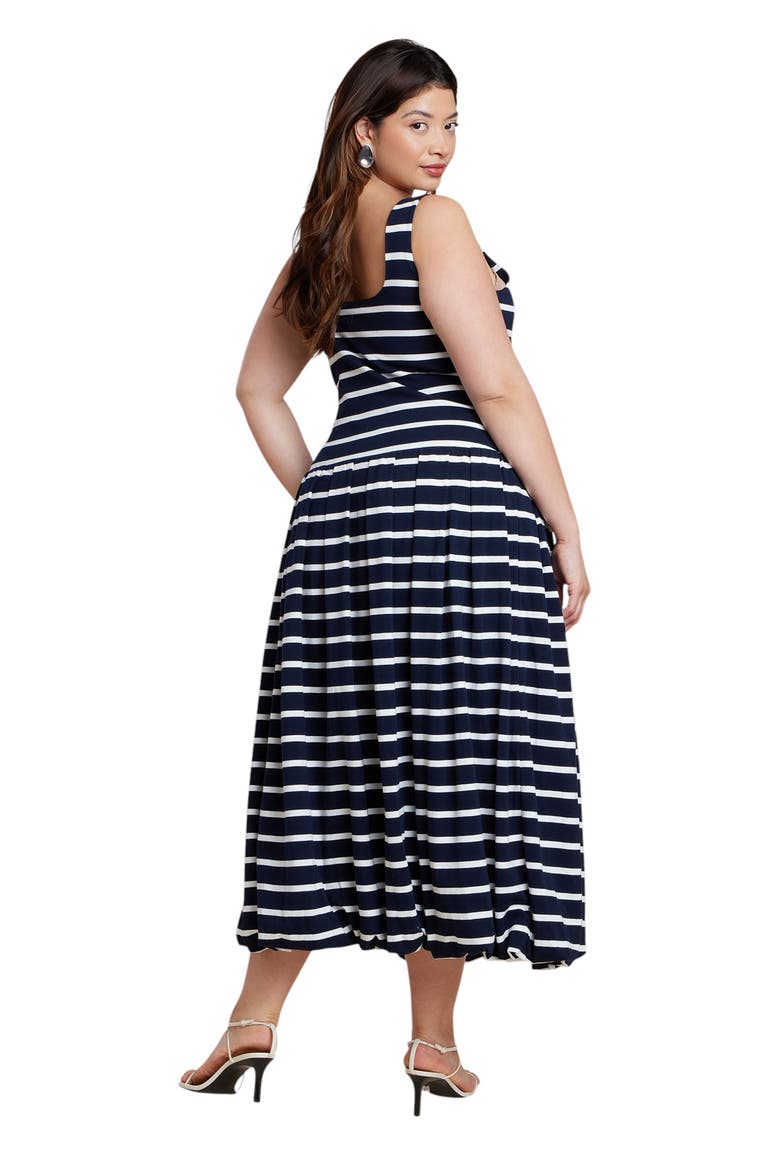 Striped Drop Waist Bubble Maxi Dress, Alternate, color, NAVY STRIPE