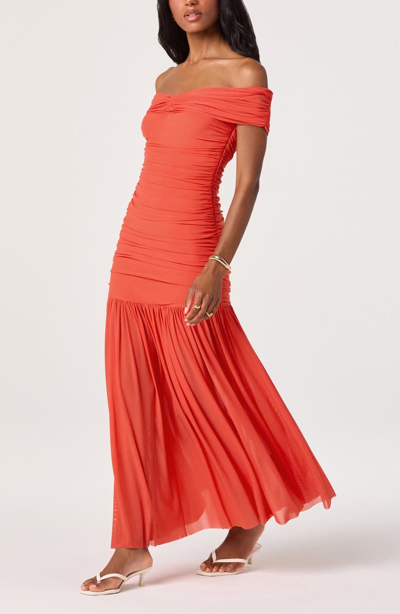 ASTR the Label Andreanna Off the Shoulder Mesh Maxi Dress, Alternate, color, Red Orange