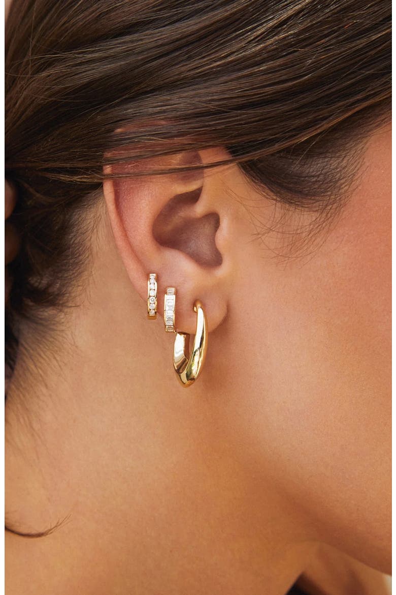 14k Gold Baguette Diamond Huggie Hoop Earrings, Alternate, color, 14K YELLOW GOLD