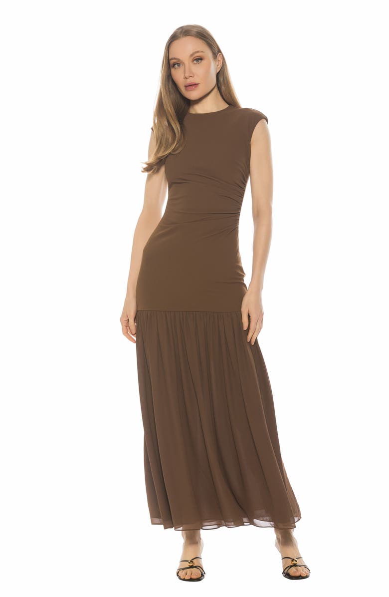 Alexia Admor Caelen Cap Sleeve Drop Waist Maxi Dress, Alternate, color, Brown