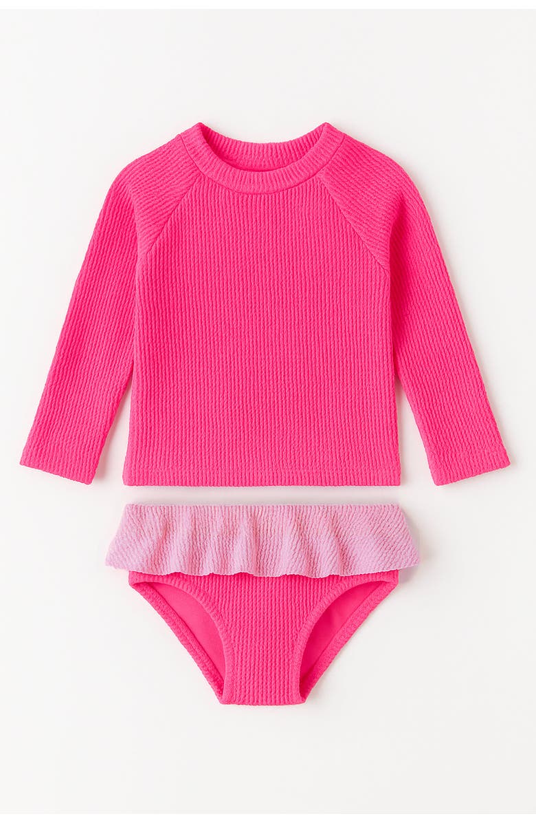 Limeapple Infant/Toddler Crinkle Ruffle Rashguard Set, Alternate, color, Pink