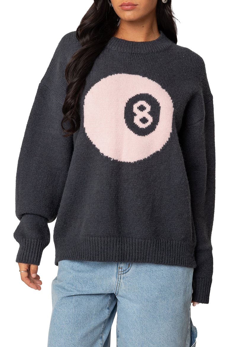 Magic 8-Ball Oversize Crewneck Sweater, Main, color, DARK-GRAY