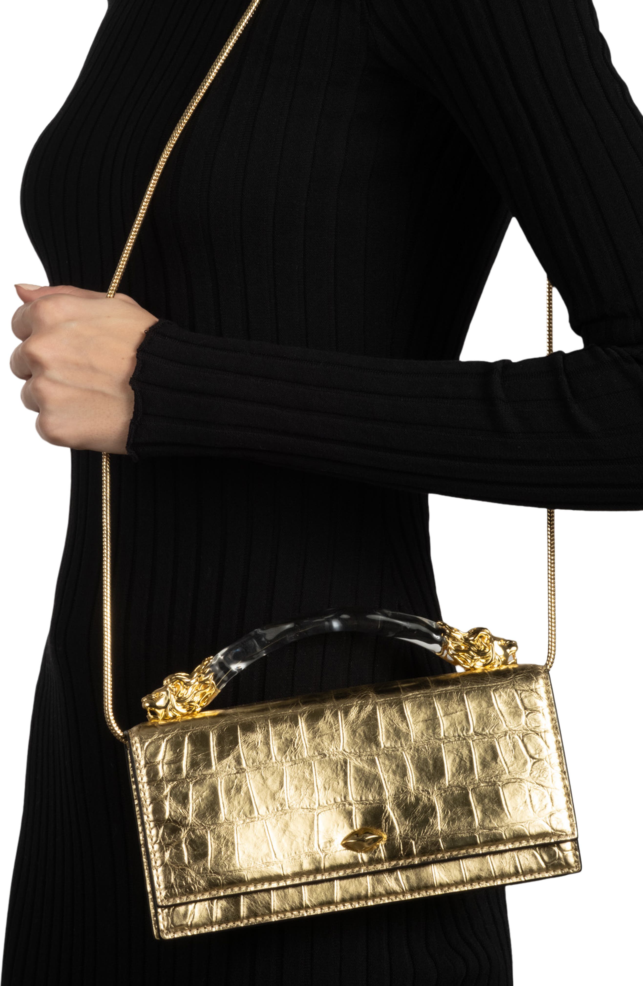 Lioness Croc Embossed Leather Bag, Alternate, color, GOLD