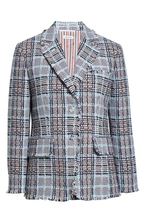 Thom Browne Glen Plaid Raw Edge Tweed Blazer In Blue