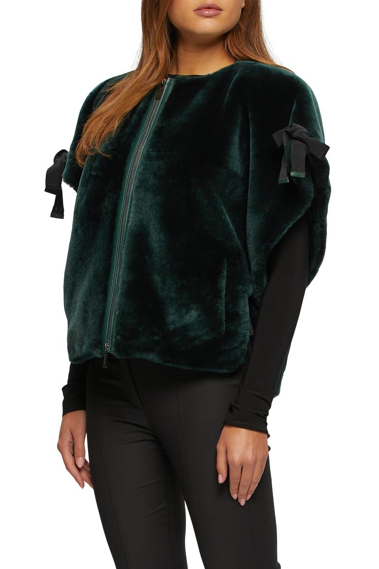 Genuine Shearling Jacket, Short Sleeve, Alternate, color, EMERALD