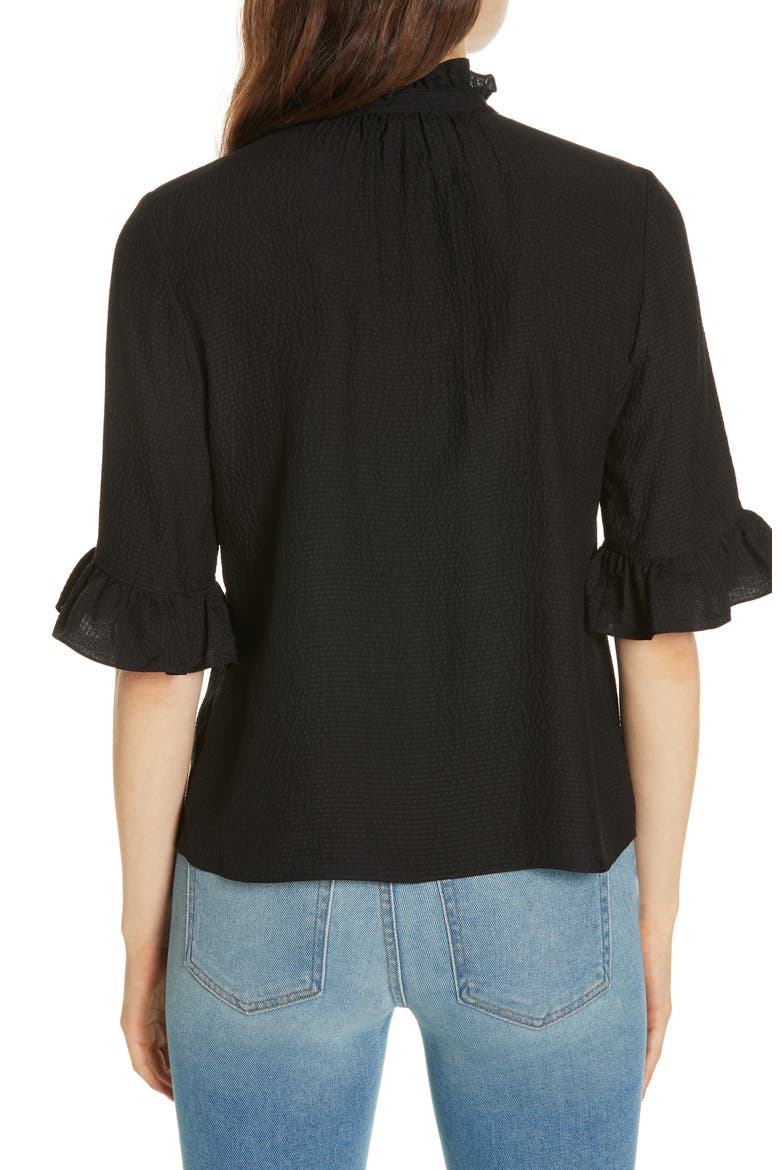 Silk Ruffle Top, Alternate, color, BLACK
