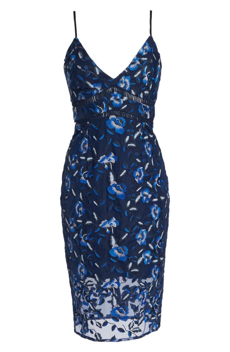 Bardot Sapphire Lace Pencil Dress, Alternate, color, 