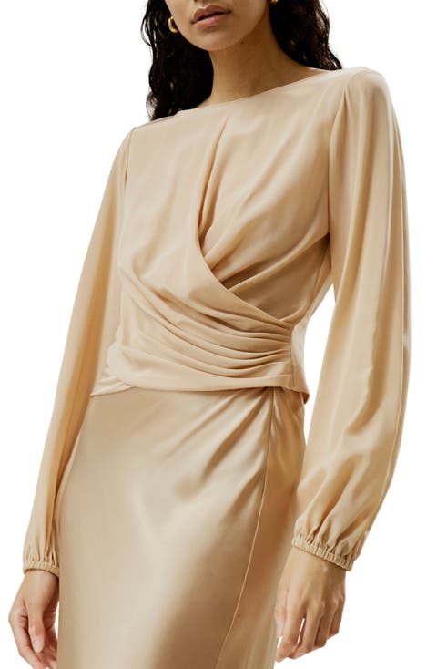 Nipped Waist Crêpe de Chine Silk Blouse