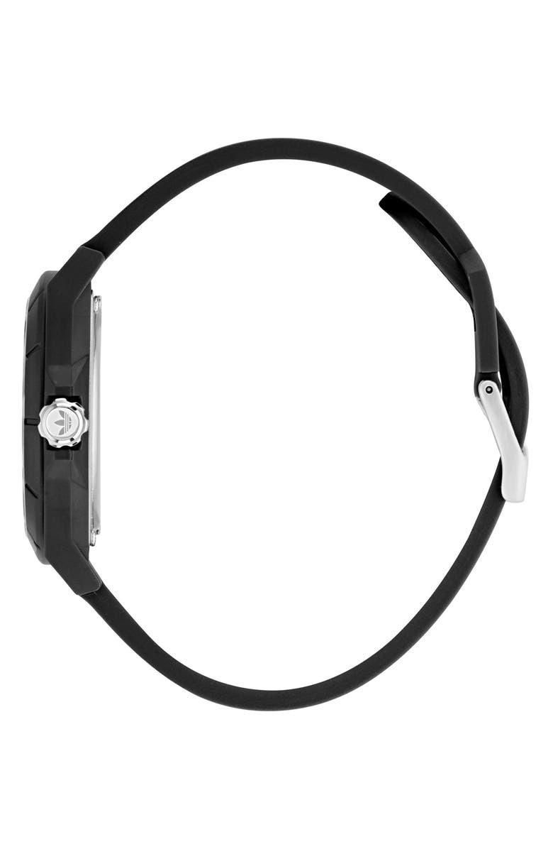 adidas AO Street Project 4 Black Logo Tread Dial Resin Strap Watch, 41mm, Alternate, color, 