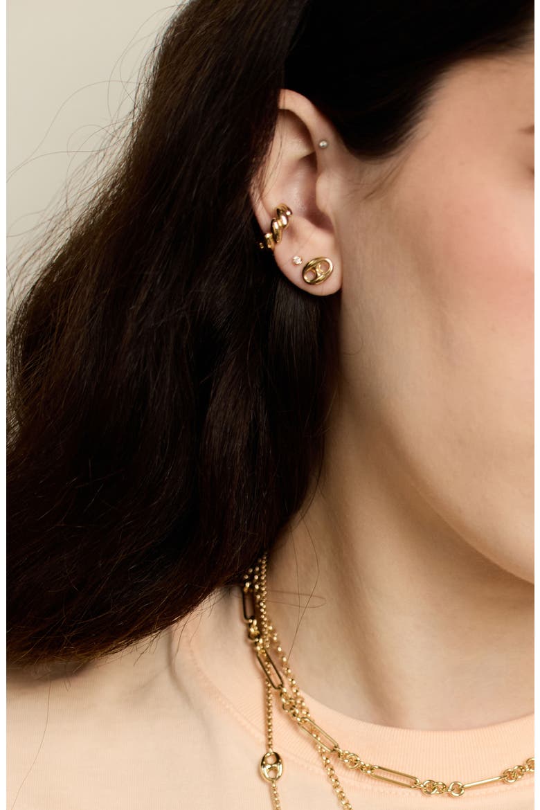 14K Gold Large Puffed Mariner Link Stud Earrings, Alternate, color, 14K YELLOW GOLD