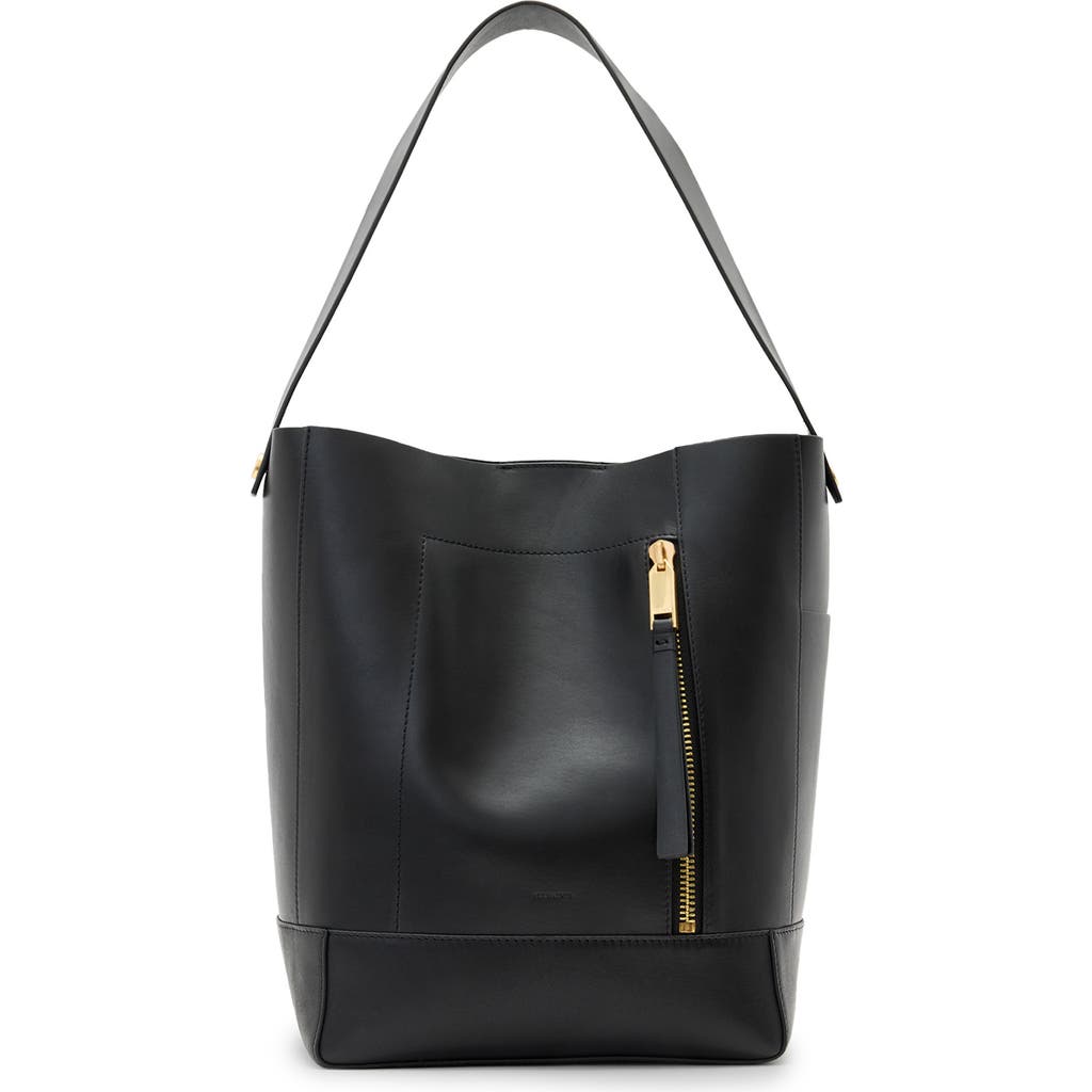 Allsaints Alba Leather Hobo Bag In Black