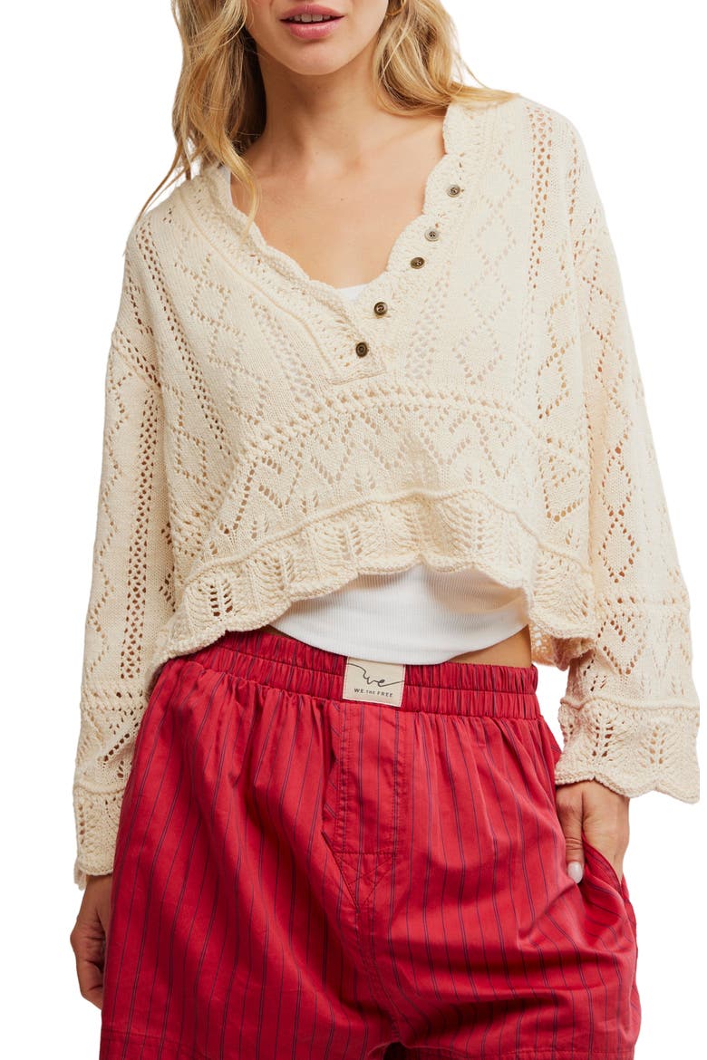 Cotton Blend Crop Pointelle Sweater, Main, color, SHORTBREAD