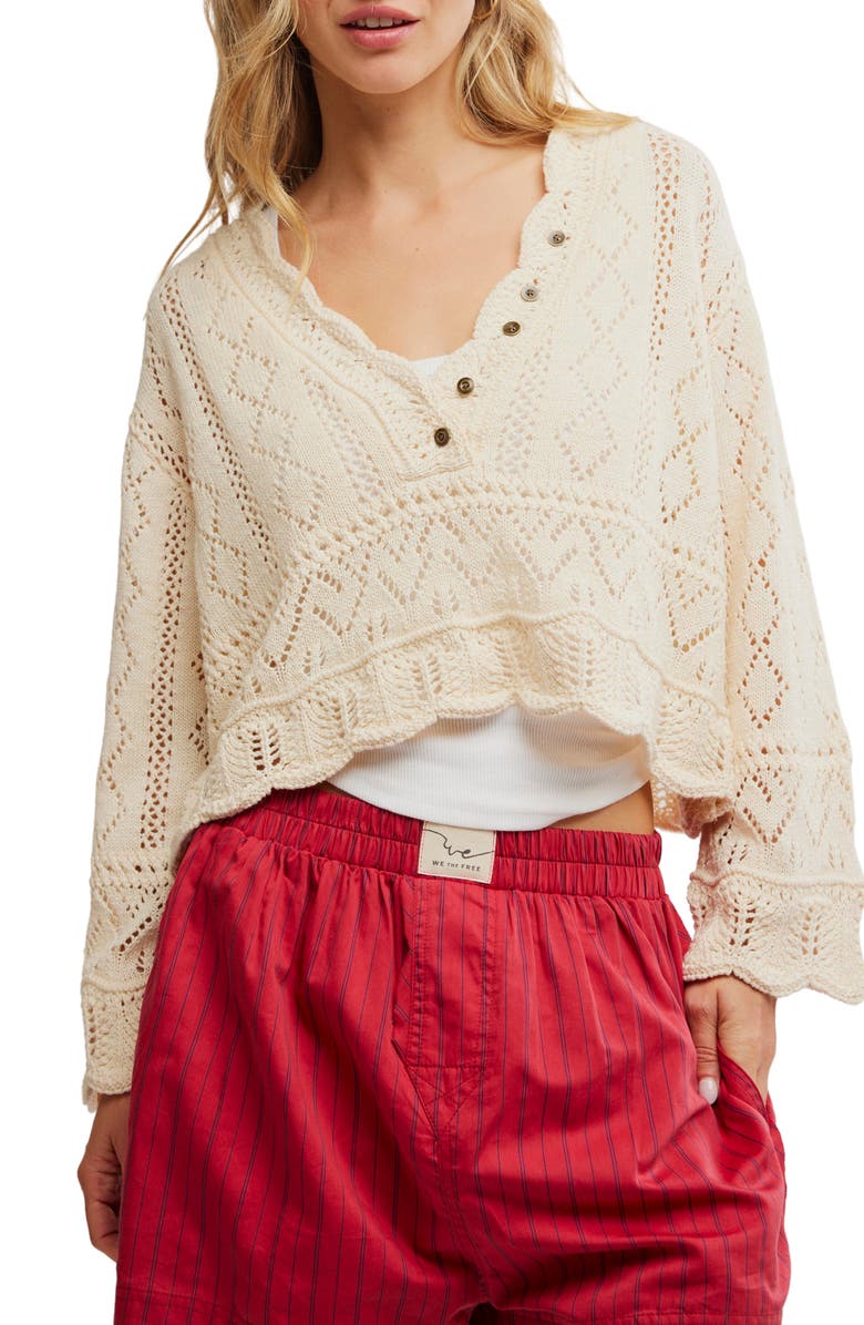 Free People Cotton Blend Crop Pointelle Sweater, Main, color,