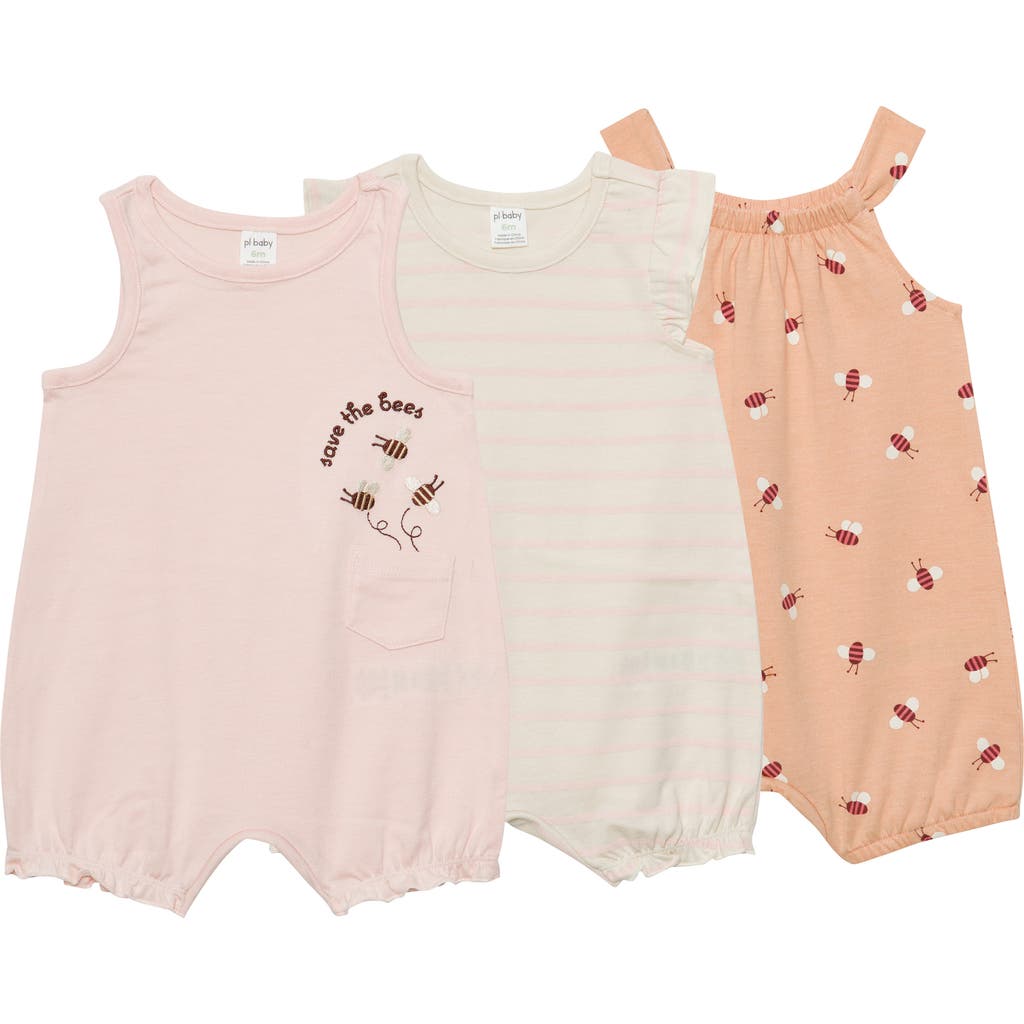 Pl Baby By Petit Lem 3-pack Rompers In Bees