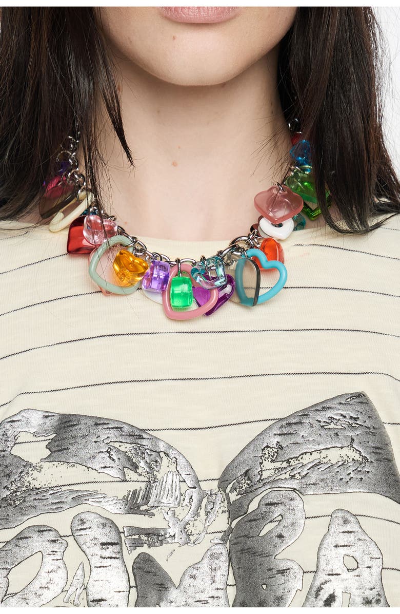 Bimba y Lola Multicolor Hearts Chain Necklace, Alternate, color, Fuchsia