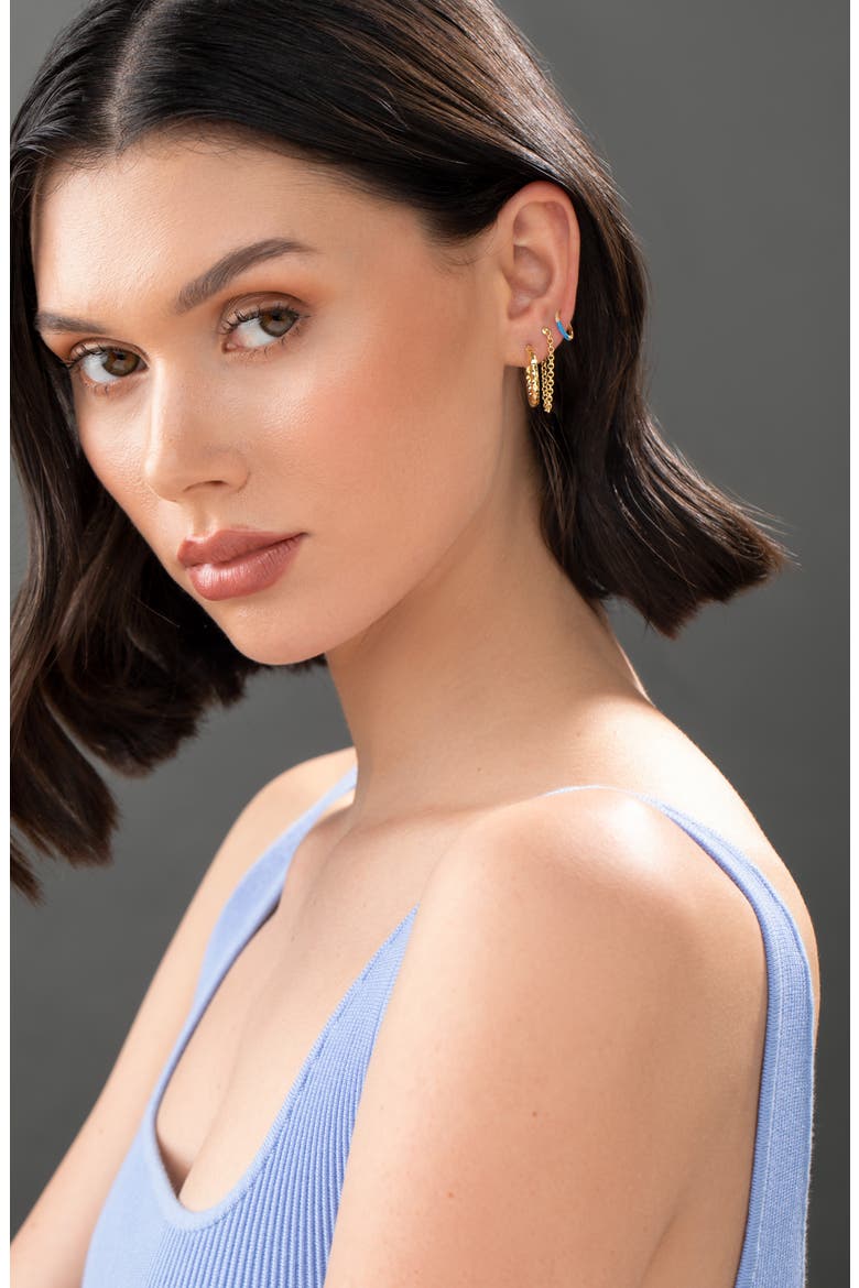 Chelsea Enamel Tipped Diamond Hoop Earrings, Alternate, color, 18K YG/ GREEN ENAMEL/ DIAMOND