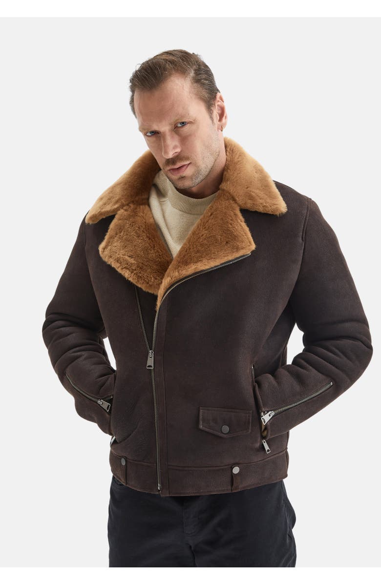 Furniq UK Shearling Jacket, Main, color, Brown