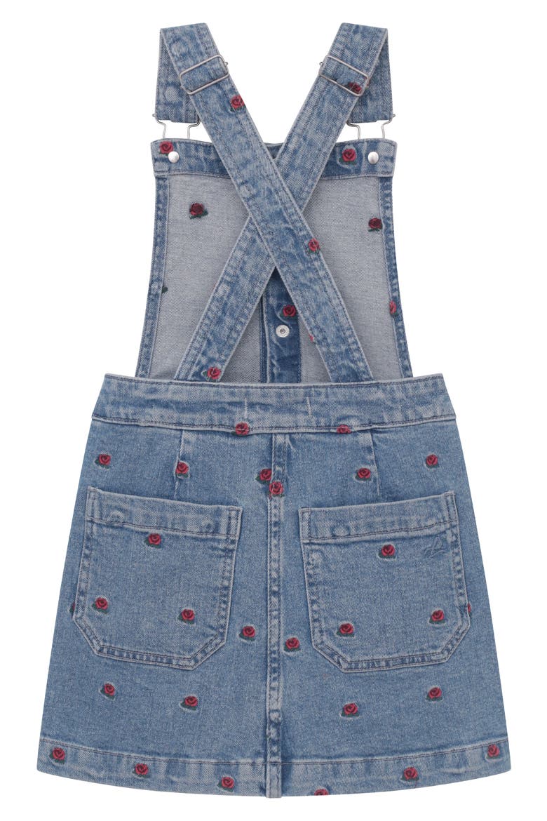 Kids' Rose Embroidered Denim Pinafore, Alternate, color, INDIGO ROSE