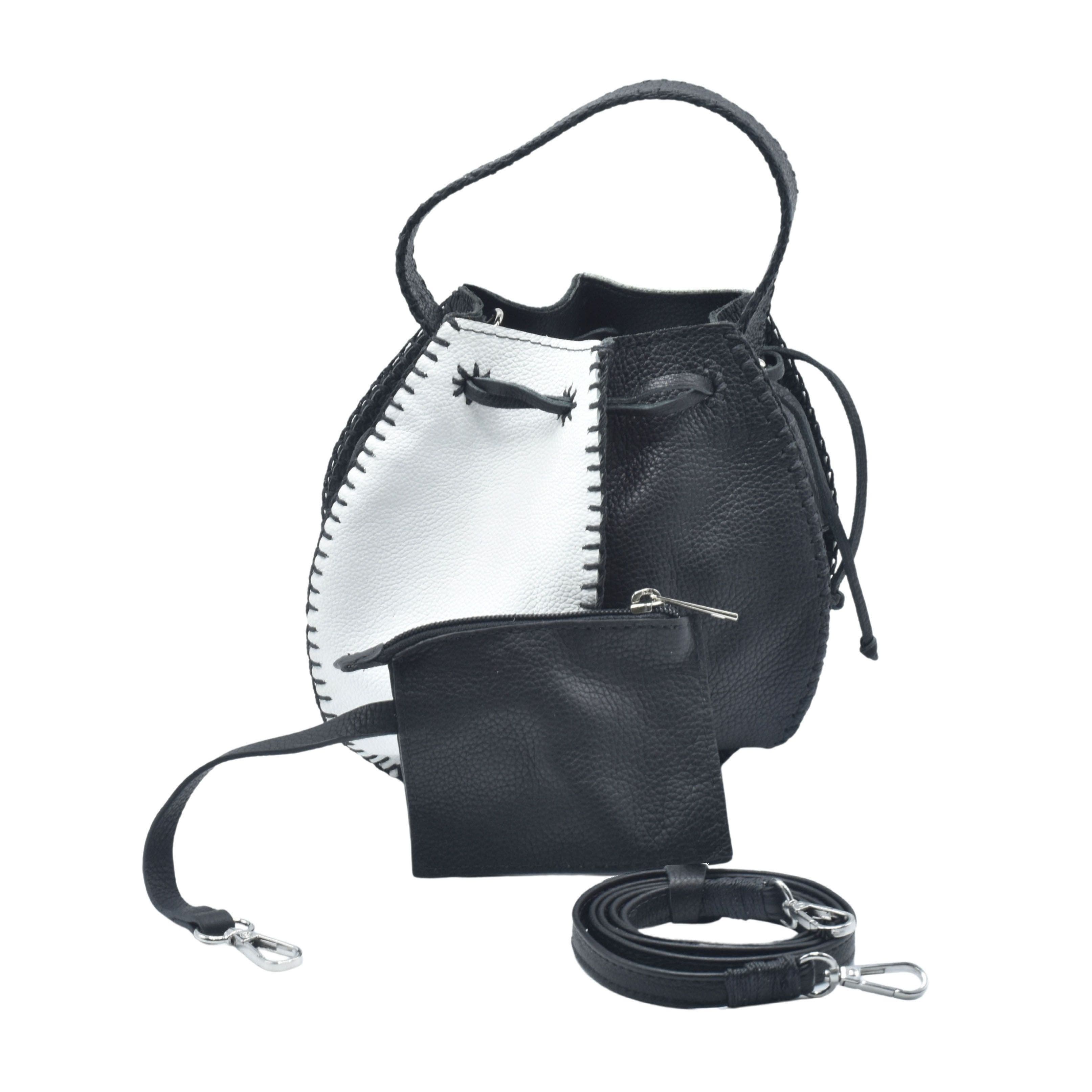 Carlos Falchi Tall Bucket Top Grain Leather Bag, Main, color, Black And White