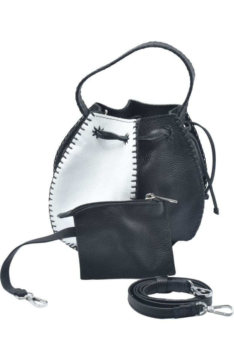 Carlos Falchi Tall Bucket Top Grain Leather Bag, Main, color, Black And White