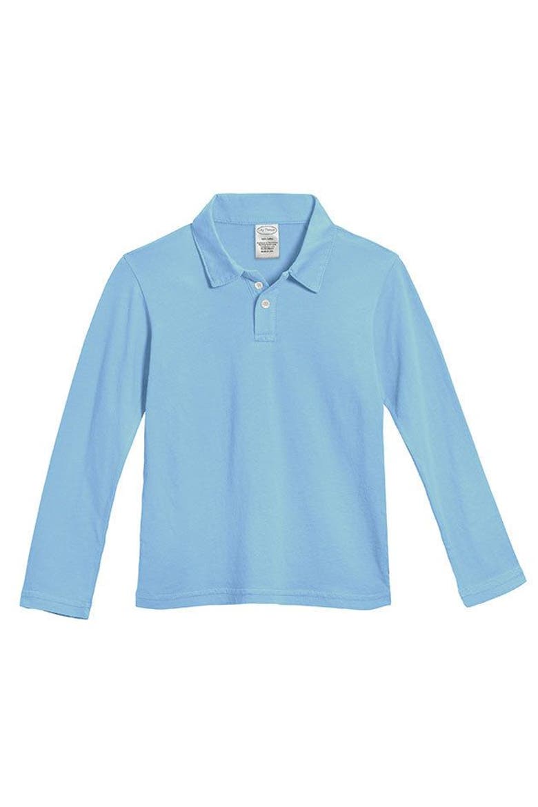Boys 100% Cotton Knit Jersey 2-Button Long Sleeve Polo, Alternate, color, Bright Light Blue