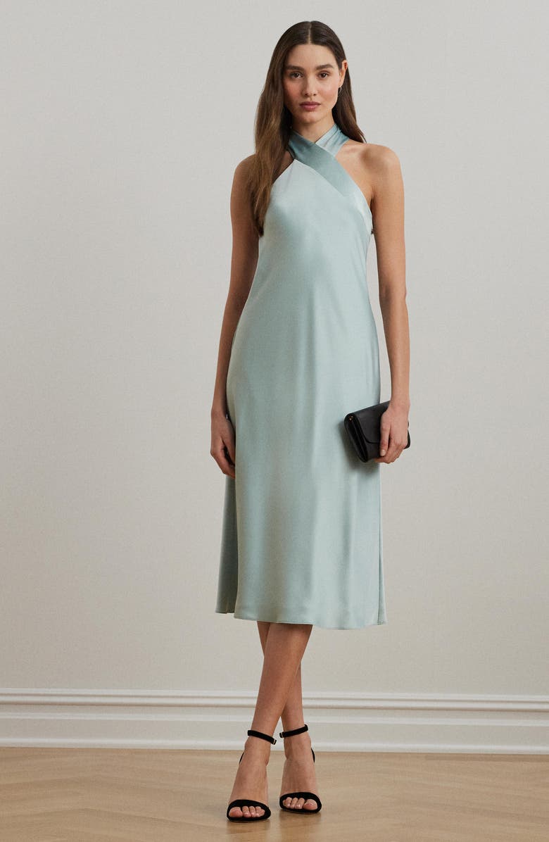 Lauren Ralph Lauren Satin Charmeuse Cocktail Halter Dress, Alternate, color,