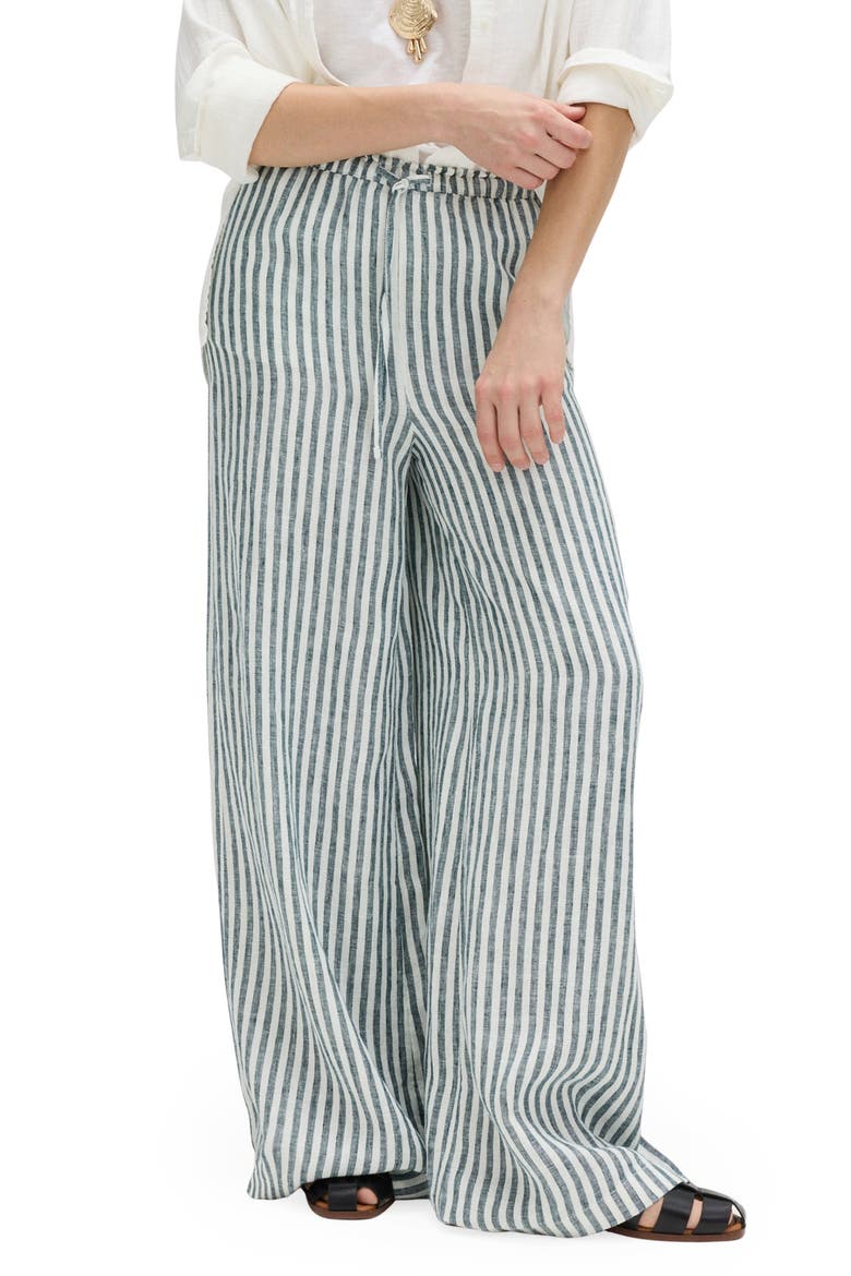 Linen Palazzo Pants, Main, color, BLACK/ MULTI