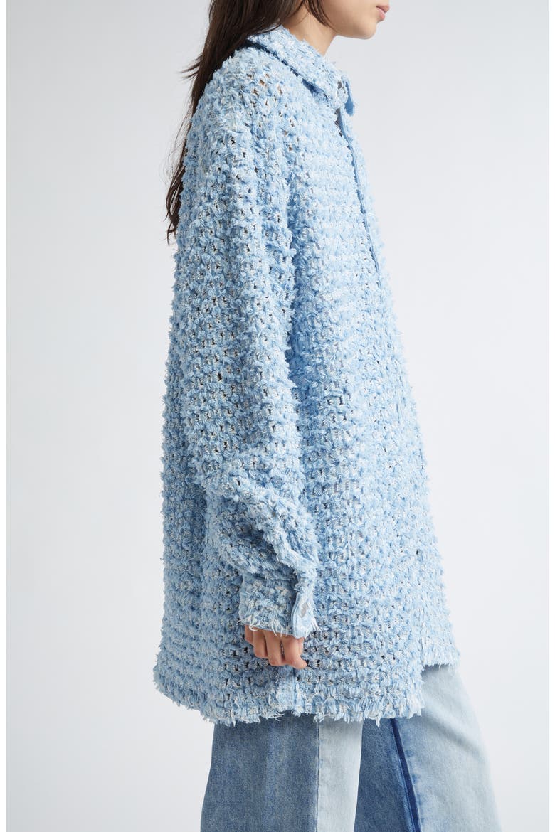 Bouclé Effect Denim Button-Up Shirt, Alternate, color, LIGHT BLUE LASER DENIM