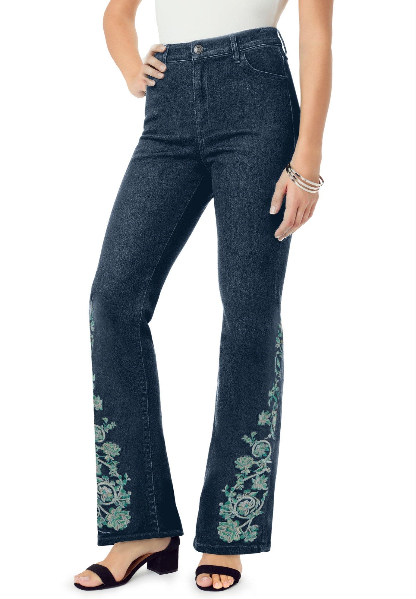 Plus Size Invisible Stretch Embroidered Split Flare-Leg Jean - image 4