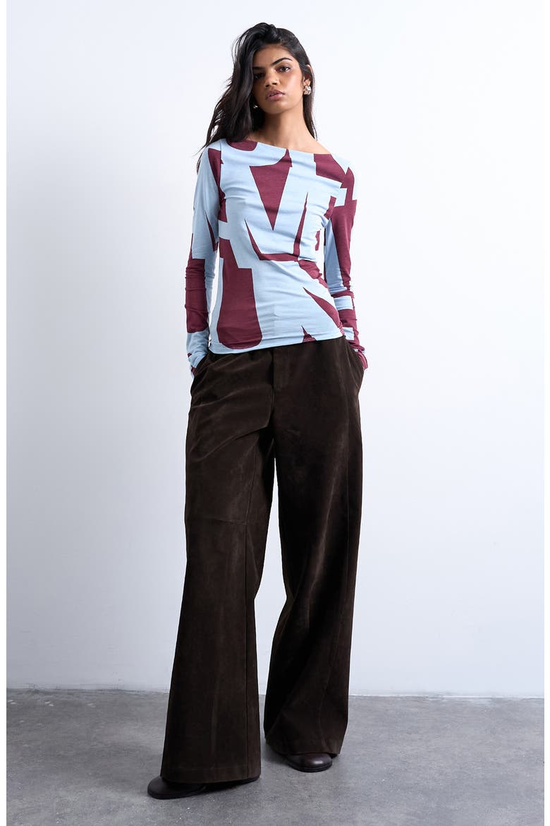 Abstract Print Long Sleeve Stretch Cotton Blend Top, Alternate, color, LIGHT BLUE