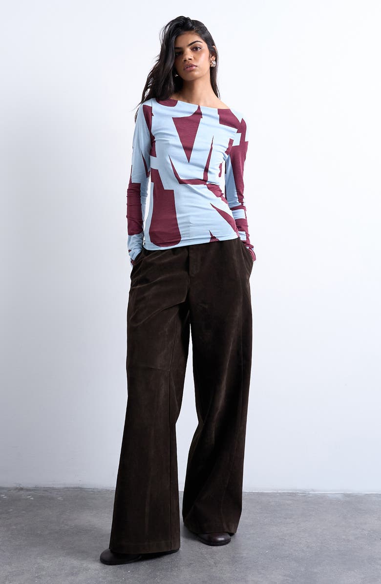 Topshop Abstract Print Long Sleeve Stretch Cotton Blend Top, Alternate, color, Light Blue