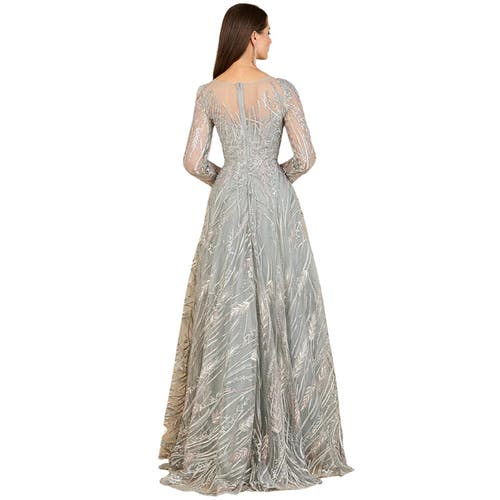 Lara New York Long Sleeve Illusion Neck Gown In Gray