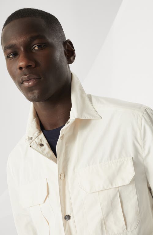 Brunello Cucinelli Men Shirt-style Outerwear Unlined In Water-repellent Microfibre With Heat Tapes In Off-white