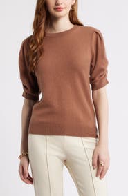 Nordstrom Ruched Short Sleeve Cashmere Sweater