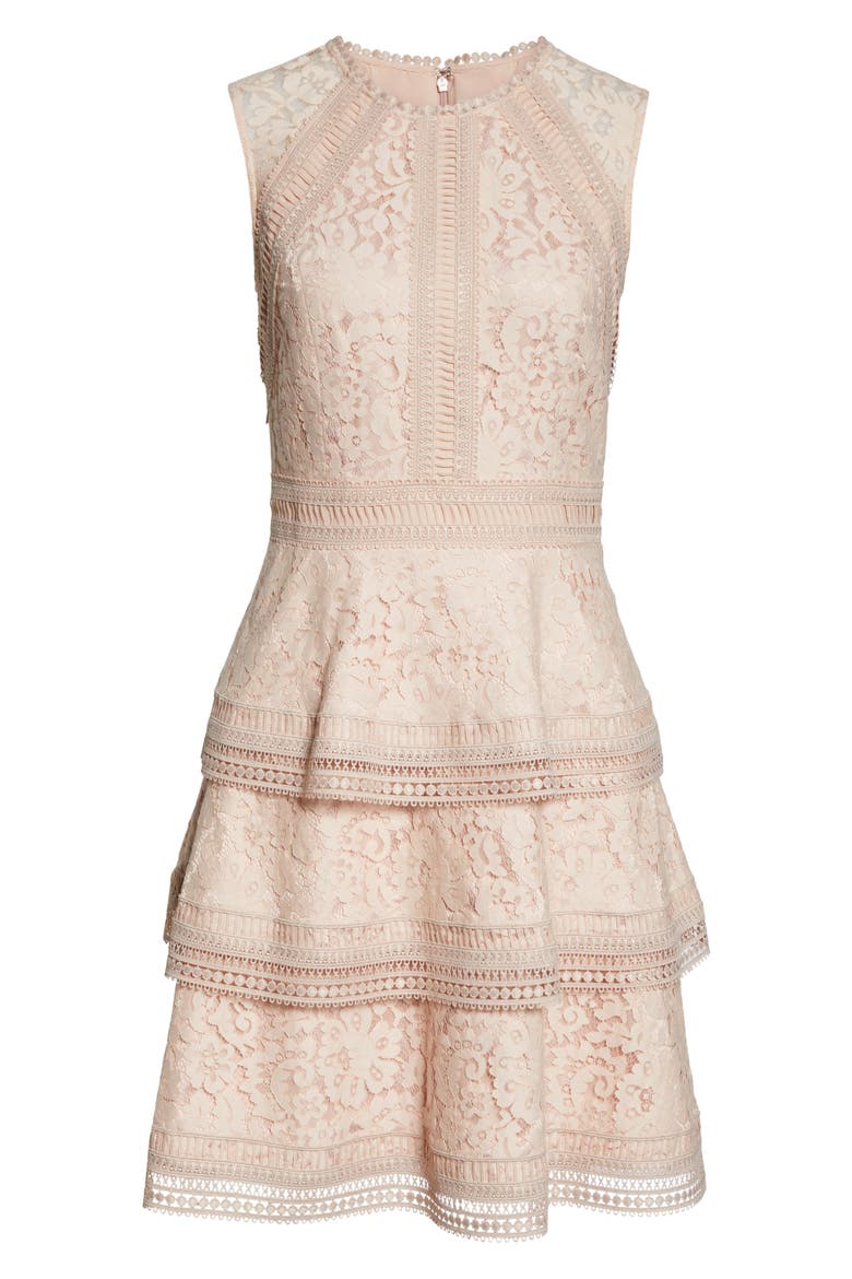 Lace Fit & Flare Dress, Alternate, color, BLUSH