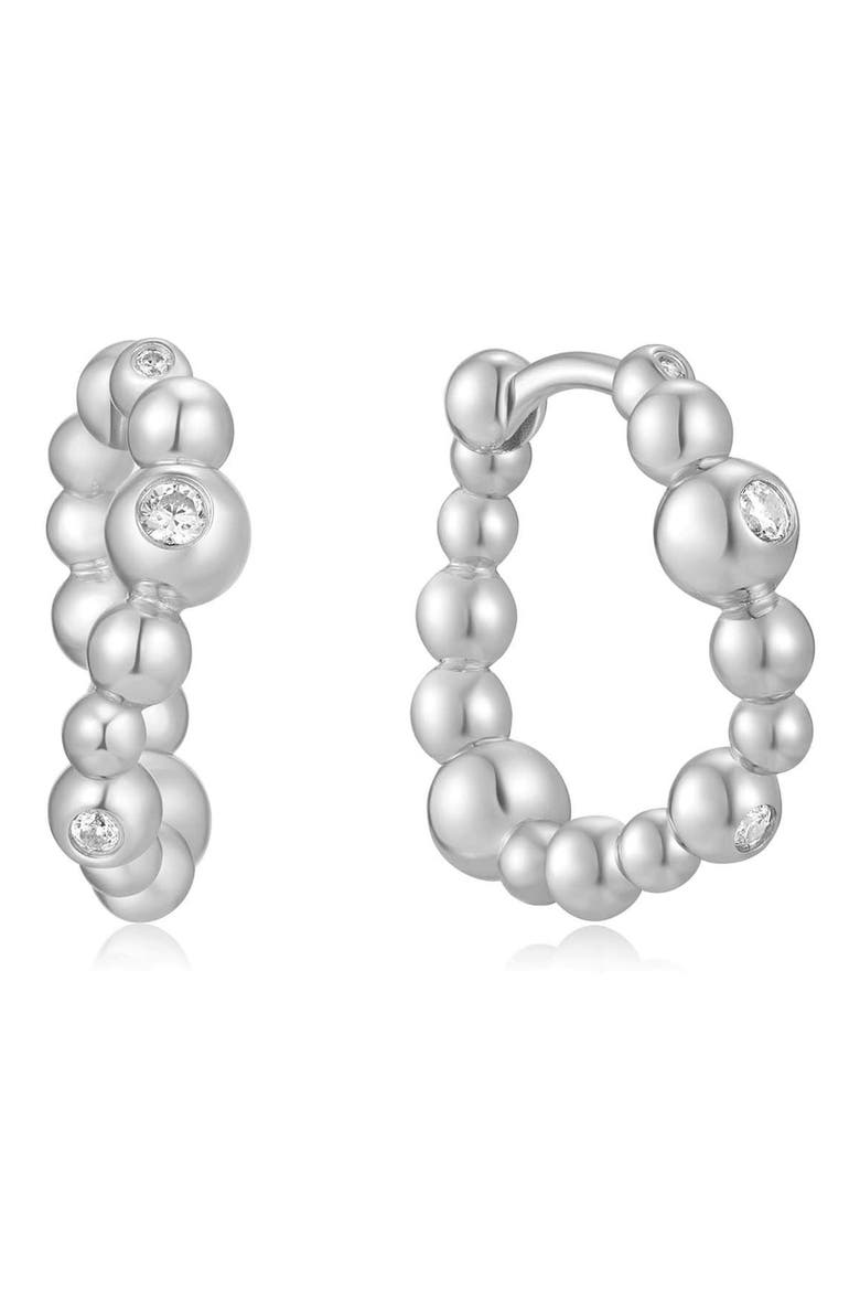 Beaded Huggie Hoop Earrings, Main, color, SILVER