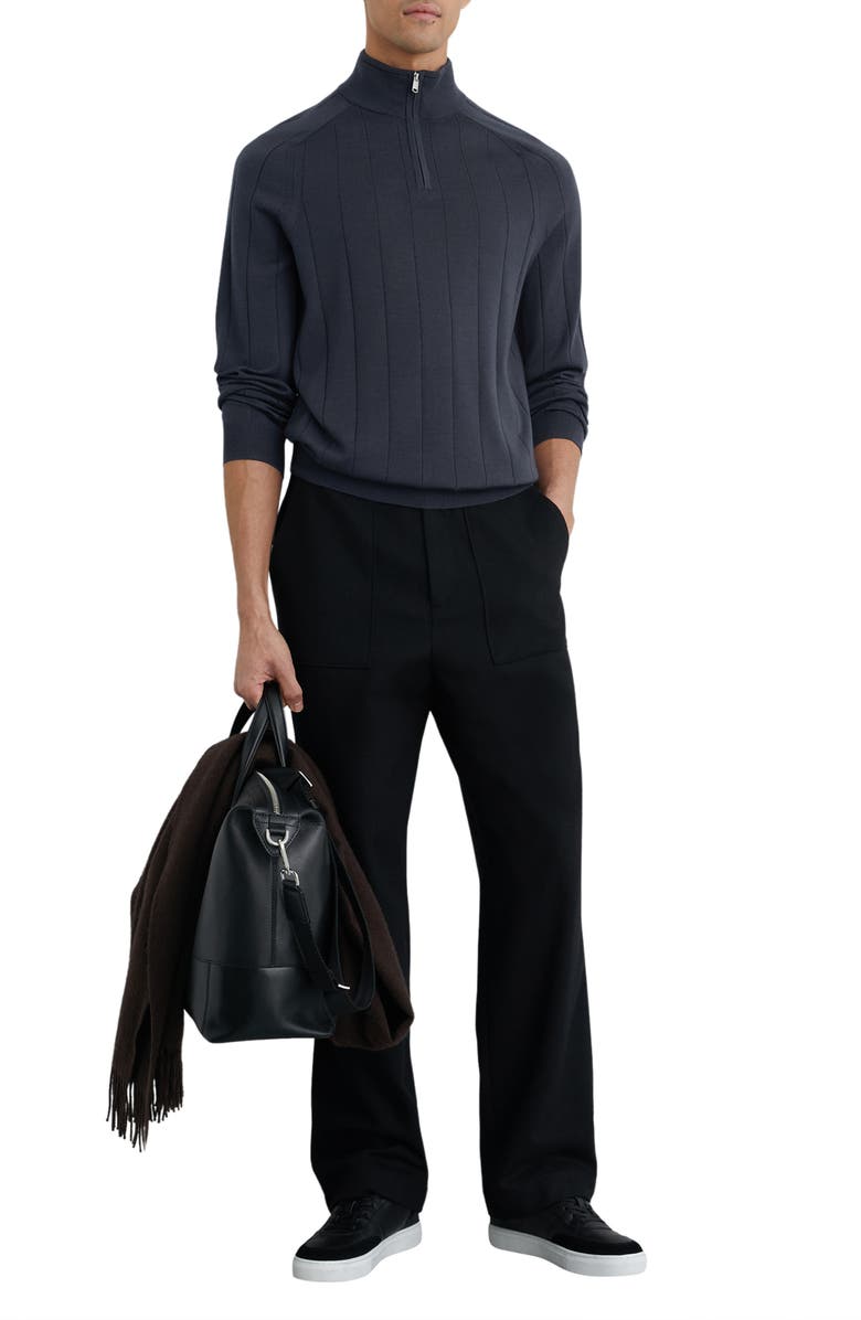 Reiss Findlay Wide Rib Merino Wool Quarter Zip Sweater, Alternate, color, Airforce Blue