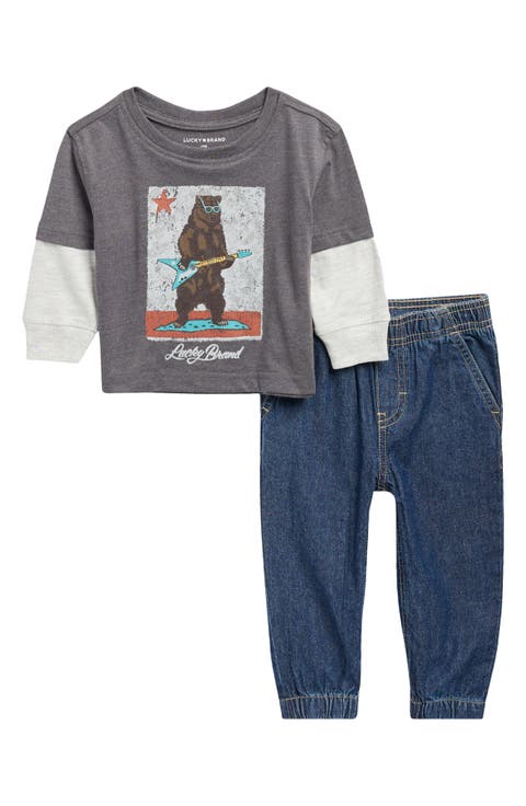 Long Sleeve Graphic T-Shirt & Denim Joggers Set (Baby)