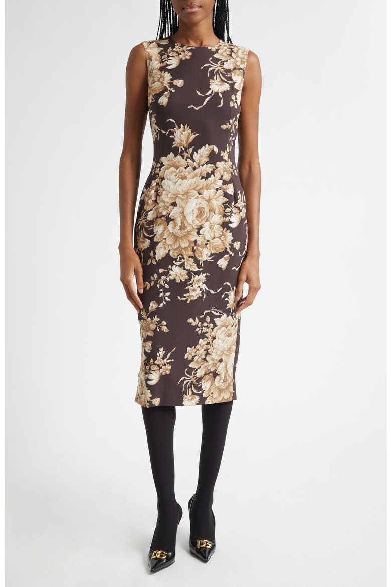 Rose Print Silk Stretch Charmeuse Sheath Dress, Main, color, HM4OX ROSE CRETONNE F.MORO