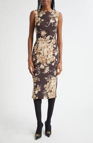 Dolce&Gabbana Rose Print Silk Stretch Charmeuse Sheath Dress