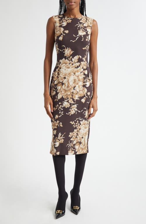 Dolce & Gabbana Rose Cretonne Charmeuse Sleeveless Midi Dress In Black