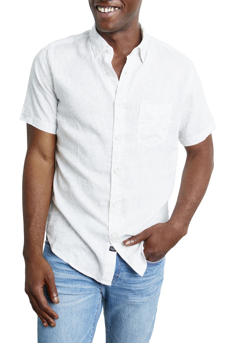 Carson Short Sleeve Linen Blend Button-Up Shirt, Main, color, JUNGLE JAM