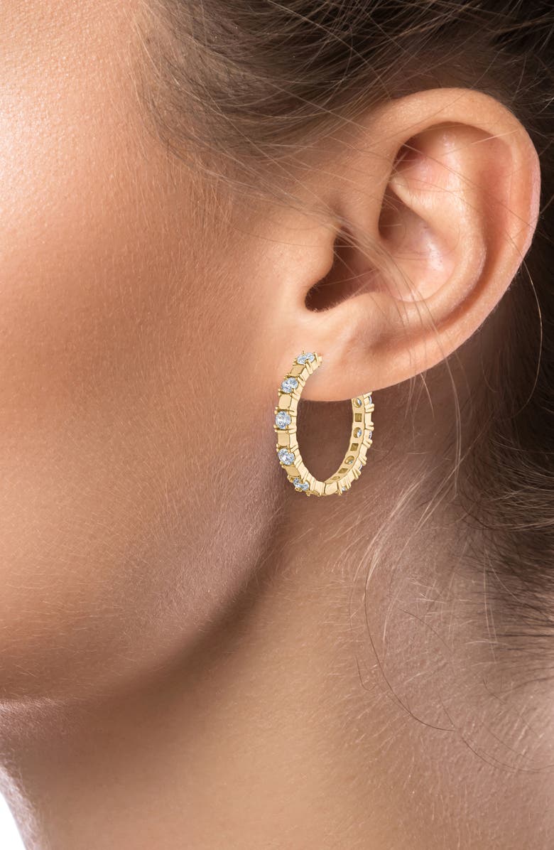 CZ by Kenneth Jay Lane Round Cubic Zirconia Station Hoop Earrings, Alternate, color, Gold