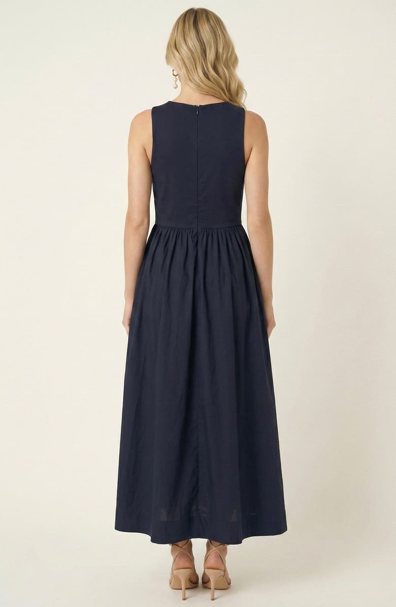 Modenaire Sleeveless Crewneck Midi Dress with Gathered Waist and Pockets, Alternate, color, Navy Blue